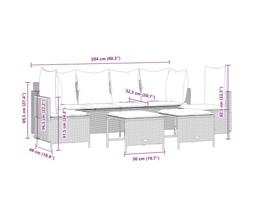 Set comedor de jardín 5 piezas y cojines ratán sintético marrón
