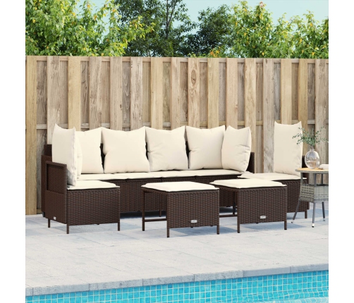 Set comedor de jardín 5 piezas y cojines ratán sintético marrón