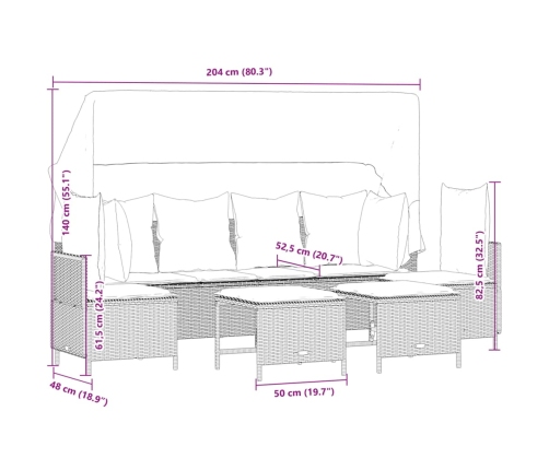 Set de muebles de jardín 5 pzas y cojines ratán sintético negro