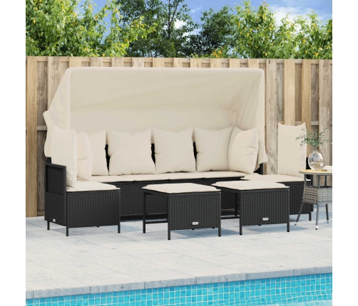 Set de muebles de jardín 5 pzas y cojines ratán sintético negro