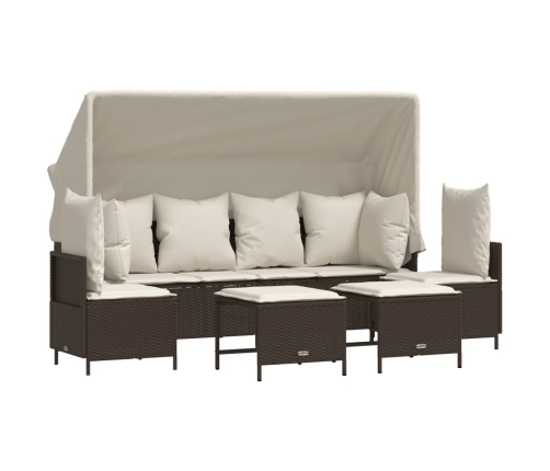 Set comedor de jardín 5 piezas y cojines ratán sintético marrón