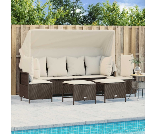 Set comedor de jardín 5 piezas y cojines ratán sintético marrón