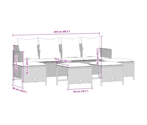 Set de muebles de jardín 5 pzas y cojines ratán sintético negro