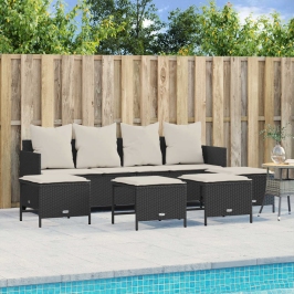 Set de muebles de jardín 5 pzas y cojines ratán sintético negro