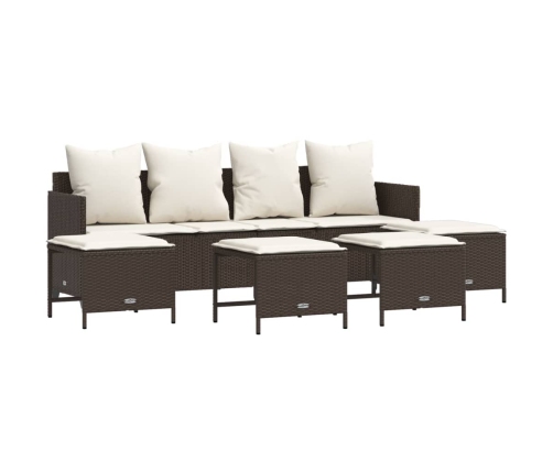 Set comedor de jardín 5 piezas y cojines ratán sintético marrón