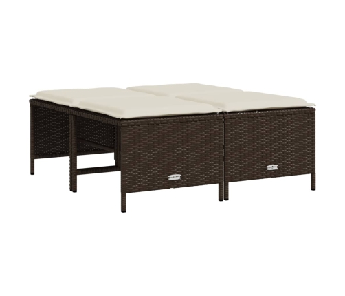 Set comedor de jardín 5 piezas y cojines ratán sintético marrón