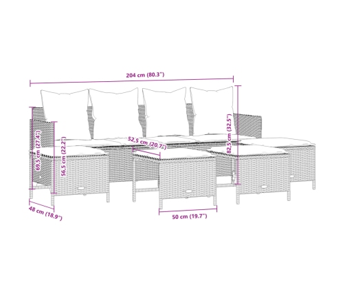 Set comedor de jardín 5 piezas y cojines ratán sintético marrón