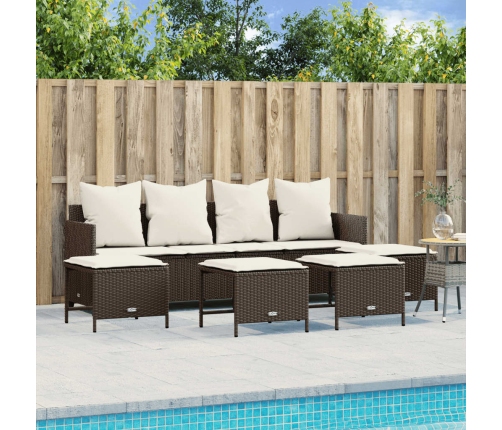 Set comedor de jardín 5 piezas y cojines ratán sintético marrón