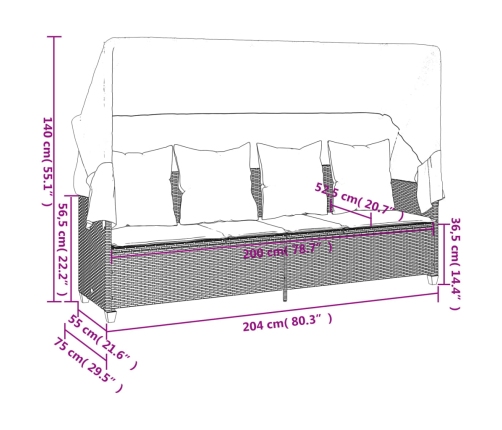 Set comedor de jardín 5 piezas y cojines ratán sintético marrón