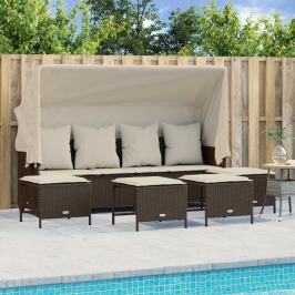 Set comedor de jardín 5 piezas y cojines ratán sintético marrón