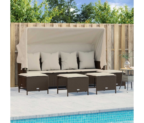 Set comedor de jardín 5 piezas y cojines ratán sintético marrón