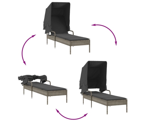 Tumbonas con capota y mesa 2 uds ratán sintético gris