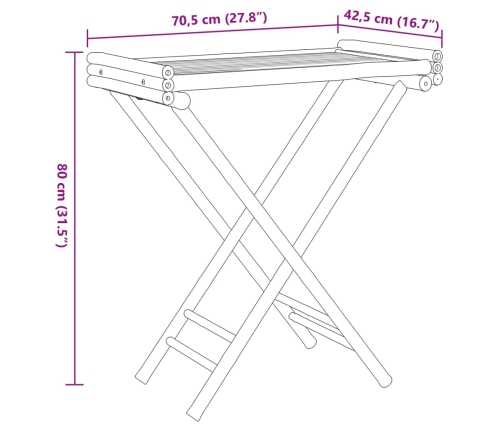 Mesa bandeja plegable bambú 70,5x42,5x80 cm