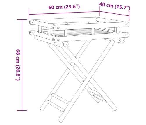 Mesa bandeja plegable bambú 60x40x68 cm