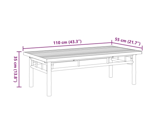 Mesa de centro de bambú 110x55x35 cm