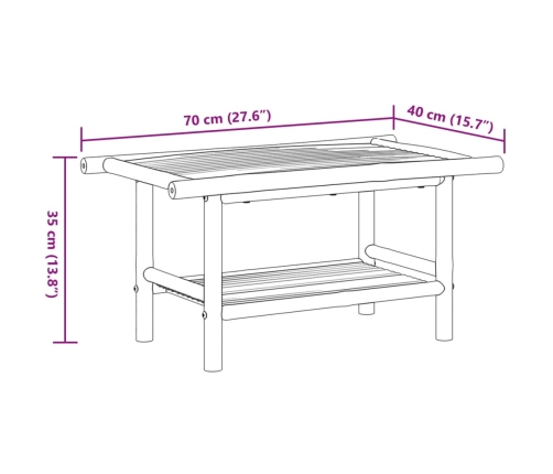 Mesa de centro de bambú 70x40x35 cm