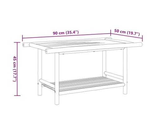 Mesita de centro de bambú 90x50x45 cm