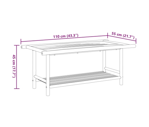 Mesita de centro de bambú 110x55x45 cm