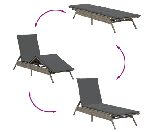 Tumbonas con cojines 2 unidades ratán sintético gris