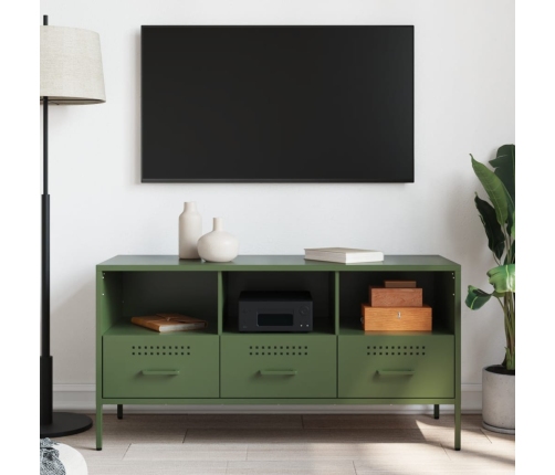 Mueble TV acero laminado en frío verde oliva 100,5x39x50,5 cm