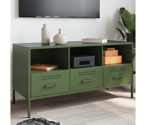 Mueble TV acero laminado en frío verde oliva 100,5x39x50,5 cm