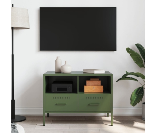 Mueble de TV acero laminado en frío verde oliva 68x39x50,5 cm