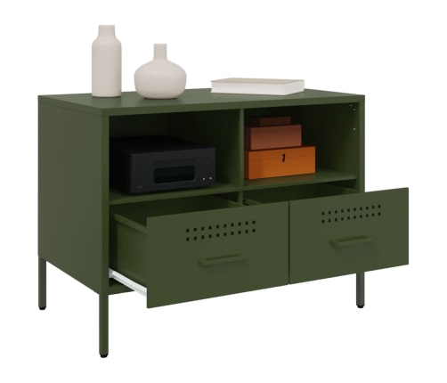 Mueble de TV acero laminado en frío verde oliva 68x39x50,5 cm