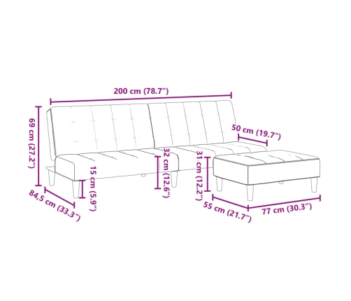 Sofá cama de 2 plazas con taburete tela gris claro