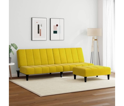 Sofá cama de 2 plazas con taburete terciopelo amarillo