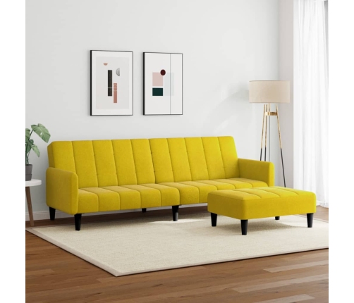 Sofá cama de 2 plazas con taburete terciopelo amarillo