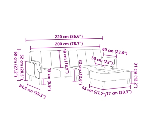 vidaXL Sofá cama de 2 plazas con taburete terciopelo azul