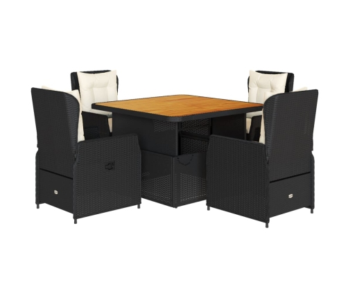 Set de muebles jardín 5 pzas con cojines ratán sintético negro