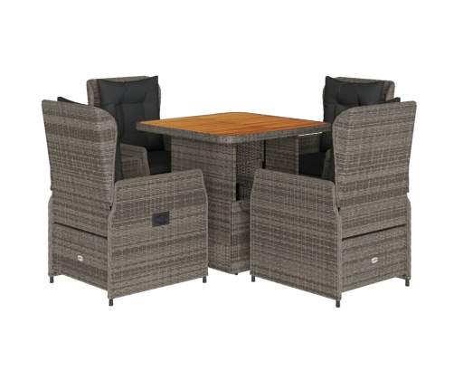 Set comedor de jardín 5 piezas con cojines ratán sintético gris