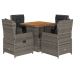 Set comedor de jardín 5 piezas con cojines ratán sintético gris