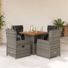 Set comedor de jardín 5 piezas con cojines ratán sintético gris