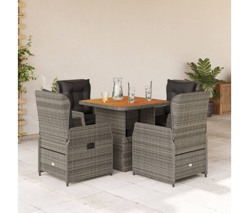 Set comedor de jardín 5 piezas con cojines ratán sintético gris