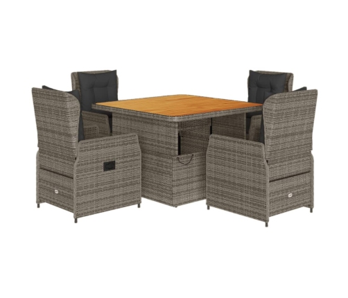 Set comedor de jardín 5 piezas con cojines ratán sintético gris
