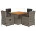 Set comedor de jardín 5 piezas con cojines ratán sintético gris