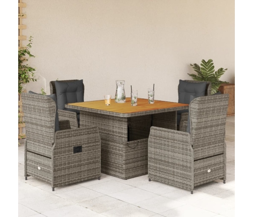 Set comedor de jardín 5 piezas con cojines ratán sintético gris
