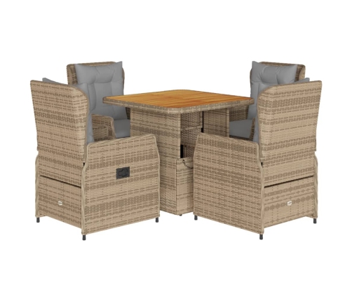 Set comedor de jardín 5 pzas con cojines ratán sintético beige