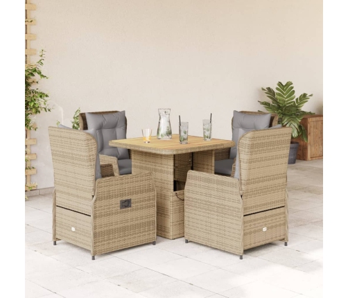 Set comedor de jardín 5 pzas con cojines ratán sintético beige