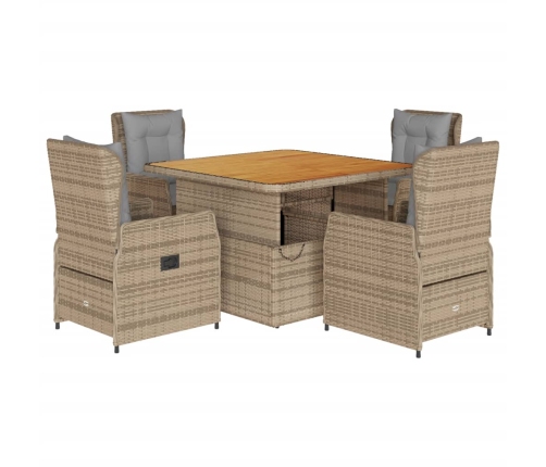 Set comedor de jardín 5 pzas con cojines ratán sintético beige