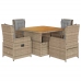 Set comedor de jardín 5 pzas con cojines ratán sintético beige