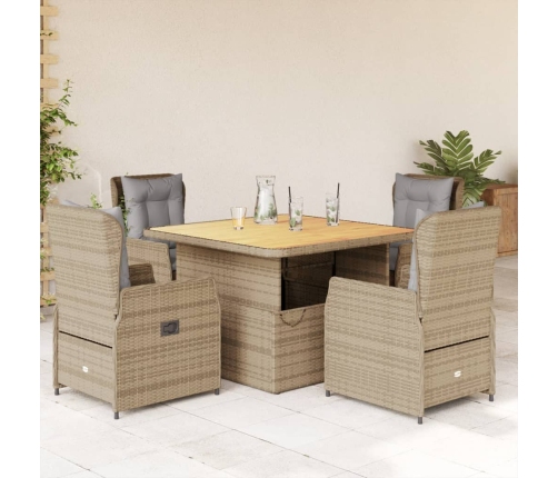 Set comedor de jardín 5 pzas con cojines ratán sintético beige