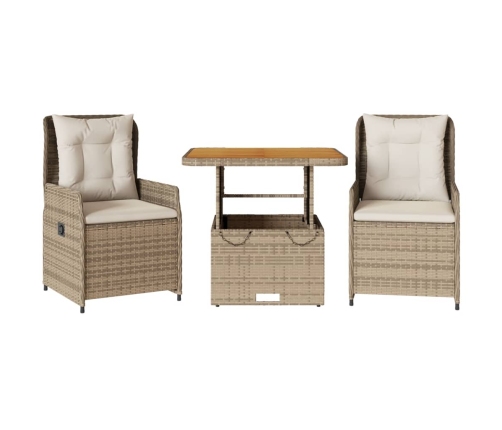 Sillas y mesita de jardín 3 piezas ratán sintético cojín beige