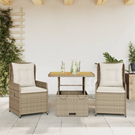 Sillas y mesita de jardín 3 piezas ratán sintético cojín beige