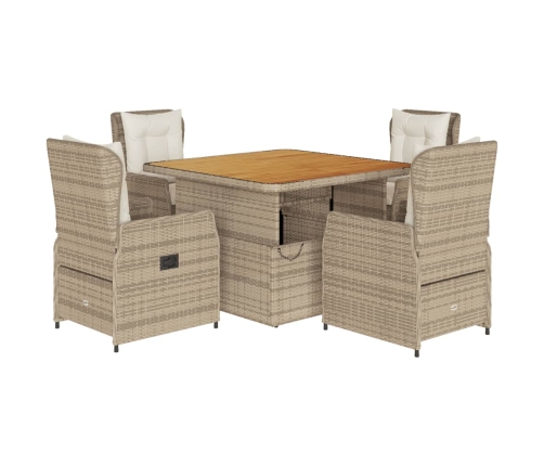 Set comedor de jardín 5 pzas con cojines ratán sintético beige