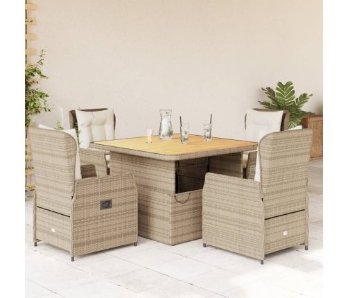 Set comedor de jardín 5 pzas con cojines ratán sintético beige
