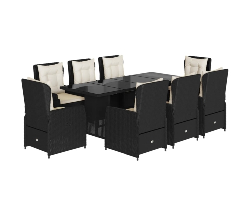 Set de comedor de jardín 9 pzas y cojines ratán sintético negro