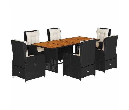 Set de comedor de jardín 7 pzas y cojines ratán sintético negro
